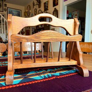 Vintage Solid Oak Amish Built Handmade Magazine Rack / Record Holder